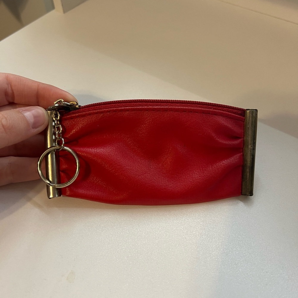 Red Leather Key Pouch/Coin Purse with Antique Brass Accent